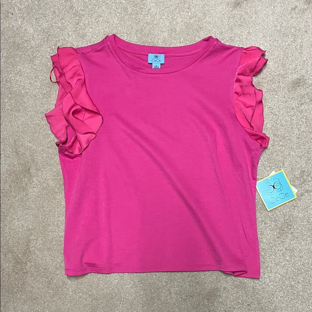 CeCe Vibrant Pink Flutter Sleeve Blouse